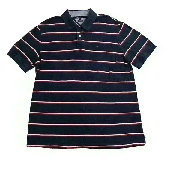 Tommy Hilfiger Other - Tommy Hilfiger Mens XXL Custom Fit Polo Shirt Blue Red White Stripe Short Sleeve